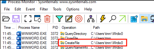 Folder creation in ProcMon alt text